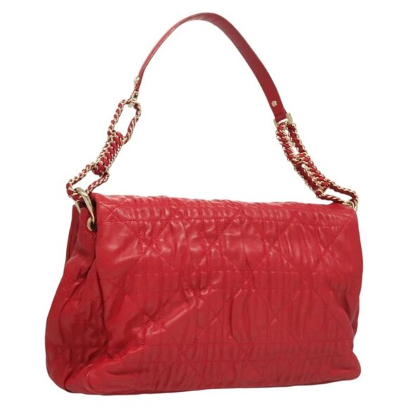 Christian Dior Canage Shoulder Bag Lamb Skin Red Gold - Picture 1 of 15